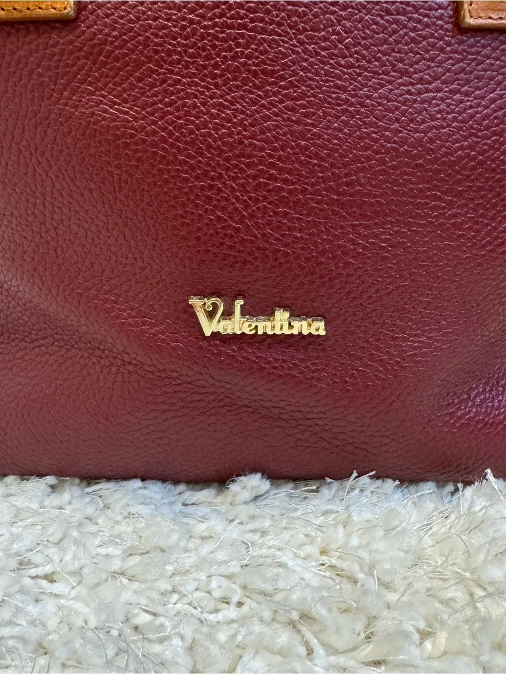 Valentina Burgundy Brown Pebbled Leather Dome Satchel Bag